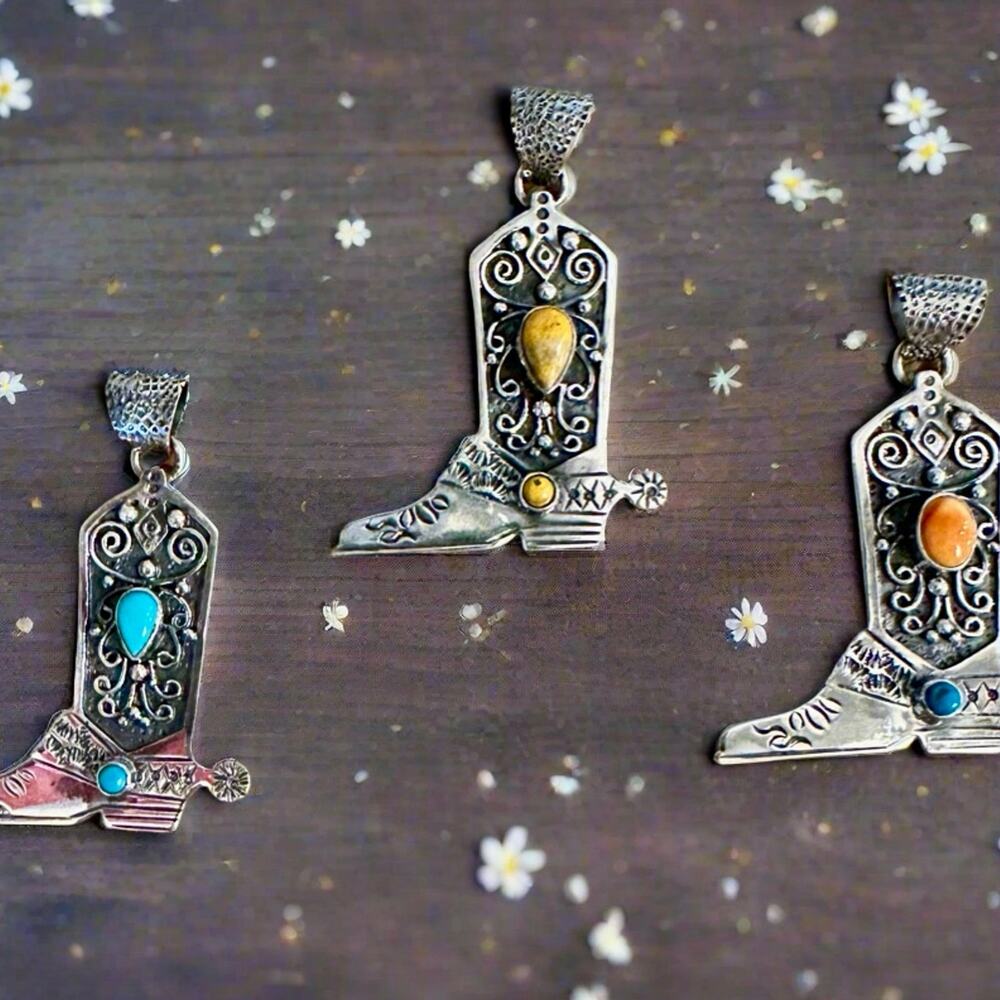 Gemstone Sterling Silver Cowboy Boot Pick One Southwestern Pendant. Pick One!
